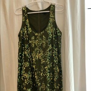 JCrew olive and gold sequin mini dress